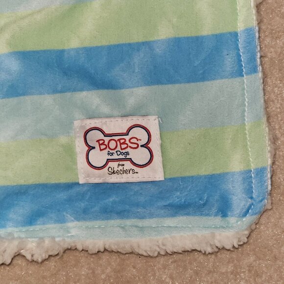 Skechers Bobs For Dogs Fleece Blanket Pet 18x28 Blue Green Stripe Bull Terrier - Picture 3 of 8
